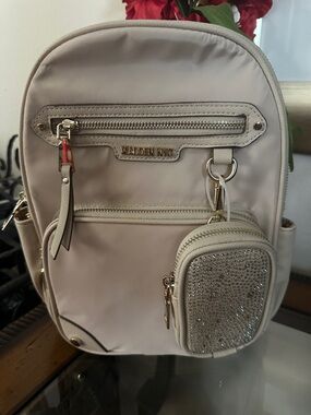 Madden Women's Cream Backpack with Rhinestone Pouch beige and elegant NWT